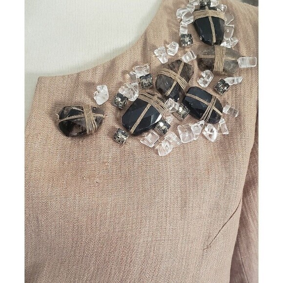 ROBERT RODRIGUEZ Jacket Womens 6 Tan Linen Cropped Mod Embellished Luxe Blazer - Picture 7 of 13